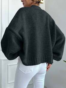 EURMUSE Áo khoác cardigan dáng rộng màu trơn đơn giản, thoải mái và đa năng cho nữ - Màu xám đen - Xem 2