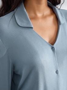 Ocili 休闲女士长袖纯色衬衫和长裤套装，舒适居家休闲服，适合假日、秋冬季穿着，舒适优雅。