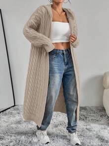 SHEIN Unity Elegante y versátil cárdigan de punto trenzado para otoño/invierno - Marrón Mocha - Ver 5