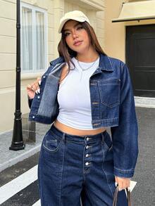 Jeanoix Plus Size Casual Loose Cropped Denim Jacket