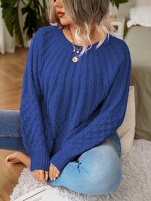 EMERY ROSE Plus Size Textured Crew Neck Relaxed Fit Sweater For New Year Clothes - Royal Blue - View 2