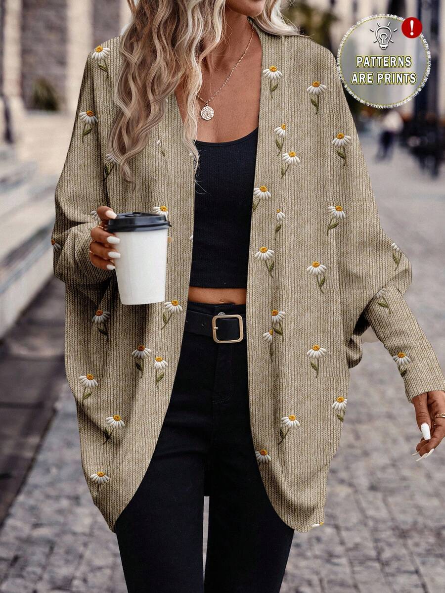 SHEIN Frenchy 女款复古清新雏菊秋冬大气印花轻薄外套，适合外出约会通勤 - 彩色 - 查看 1