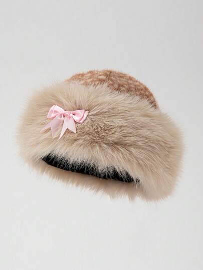 ROMWE Fairycore 1 件女士蝴蝶结、鹿和花卉图案毛绒渔夫帽