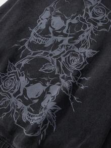 ROMWE MEN Street Life Áo khoác hoodie tay dài họa tiết chữ mùa thu dành cho nam có túi và dây rút - màu đen - Xem 4