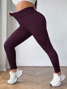 SHEIN CURVE+ Plus Size Thick Thermal Lined Black Leggings For Winter Thermal - Rusty Rose - View 2