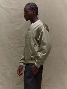 Musero Men Oversized Popper Button Up Baseball Style Jacket SPRING SUMMER - Army Green - View 3