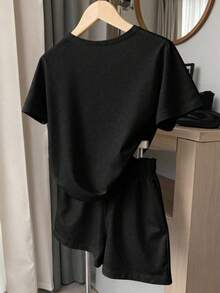 2pcs "Dramatic" Sarcastic Slogan Funny Print Women Casual Outfit, Suitable For Everyday Wear - Black - View 2