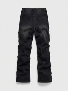 ROMWE MEN Street Life Men's Embroidered Stars Denim Jeans, Suitable For Everyday Wear In Autumn/Winter - Black - View 2