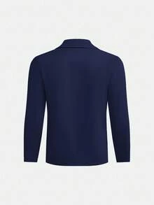 SHEIN 2 件套青少年男童休闲西装套装，绅士风格街头潮流朋克摇滚校园装，适合春夏季节 - 藏蓝色 - 查看 5