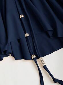 Sweetra Asymmetrical Waist Cinched Stylish Rugged Chic Exotic Inspired Mini Dress, Flattering Silhouette - Navy Blue - View 3