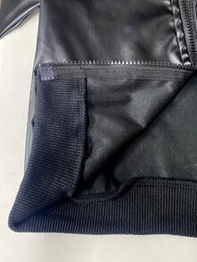 SHEIN Young BoyStylish Black Jacket Coat, Round Neck Bomber Jacket Outerwear, Casual Wear For Boys