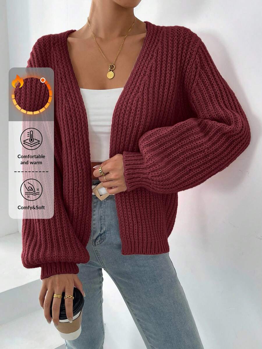 EURMUSE Áo khoác cardigan dệt kim tay loe trễ vai màu trơn thường ngày cho nữ - Rỉ Nâu - Xem 1