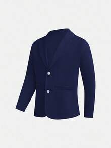 SHEIN 2 件套青少年男童休闲西装套装，绅士风格街头潮流朋克摇滚校园装，适合春夏季节 - 藏蓝色 - 查看 4