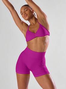 Musera Sport 高腰迷你短裤，舒适运动，适合健身房、跑步、网球、板式网球、瑜伽、普拉提、日常休闲等运动。 - 中紫紅色 - 查看 6