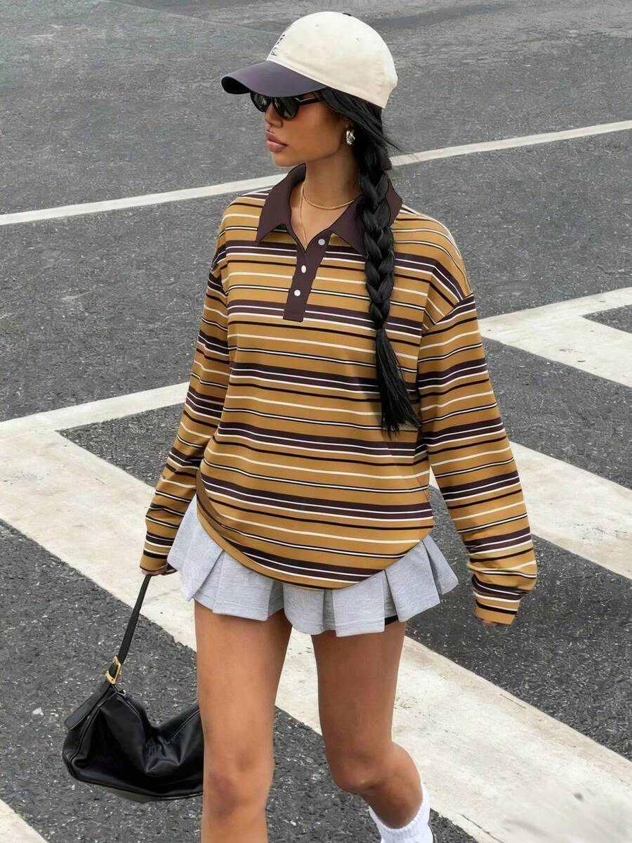 Muchica 女士休闲条纹长袖T恤，秋季 - 彩色 - 查看 1