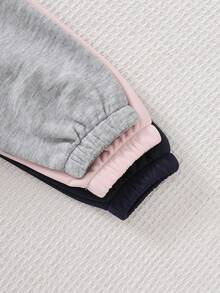 6pcs Baby Girls Comfortable Casual Knit Cute Bow & Letter Print Crew Neck Long Sleeve Top And Pants Set, Suitable For Spring, Autumn & Winter Daily Wear