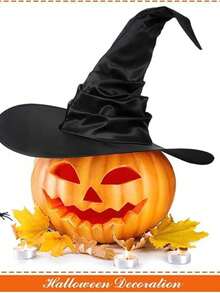 一件式万圣节女巫帽，大号褶边锥形黑色女巫帽，可爱的宽边尖顶帽，非常适合新奇角色扮演派对、化妆舞会狂欢节魔术师帽、成人派对配饰和万圣节装饰品
