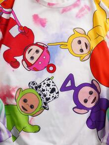 Teletubbies X SHEIN Men's Cartoon Pattern Tie-Dye Crew Neck Long Sleeve Pullover Sweatshirt - White - View 4