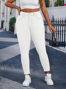 EMERY ROSE Plus Size Women Pocket Skinny Casual Versatile Jeans,Back To School - White - View 7