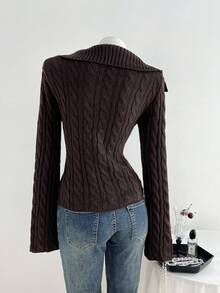 Elamini Fashionable Loose Twist Cable Casual Pullover Long Sleeve Sweater Top For Women