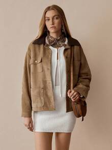 Chiquease Women's Knitted Cardigan Sweater Jacket Paired With Skirt 2-Piece Set, Elegant Office Wear, Solid Color, Autumn/Winter - Apricot - View 4