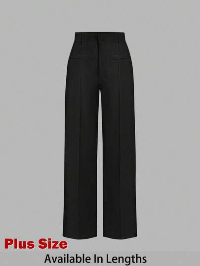 SHEIN Tall CURVE Plus Size High Waist Black Comfy Straight Leg Pants Business Pants High Waisted Pants Black Slacks Women Pants Wide Leg Black Dress Pants