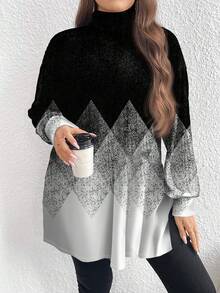 EMERY ROSE 秋冬季休闲简约全印花大码高领长款 T 恤 - 彩色 - 查看 1