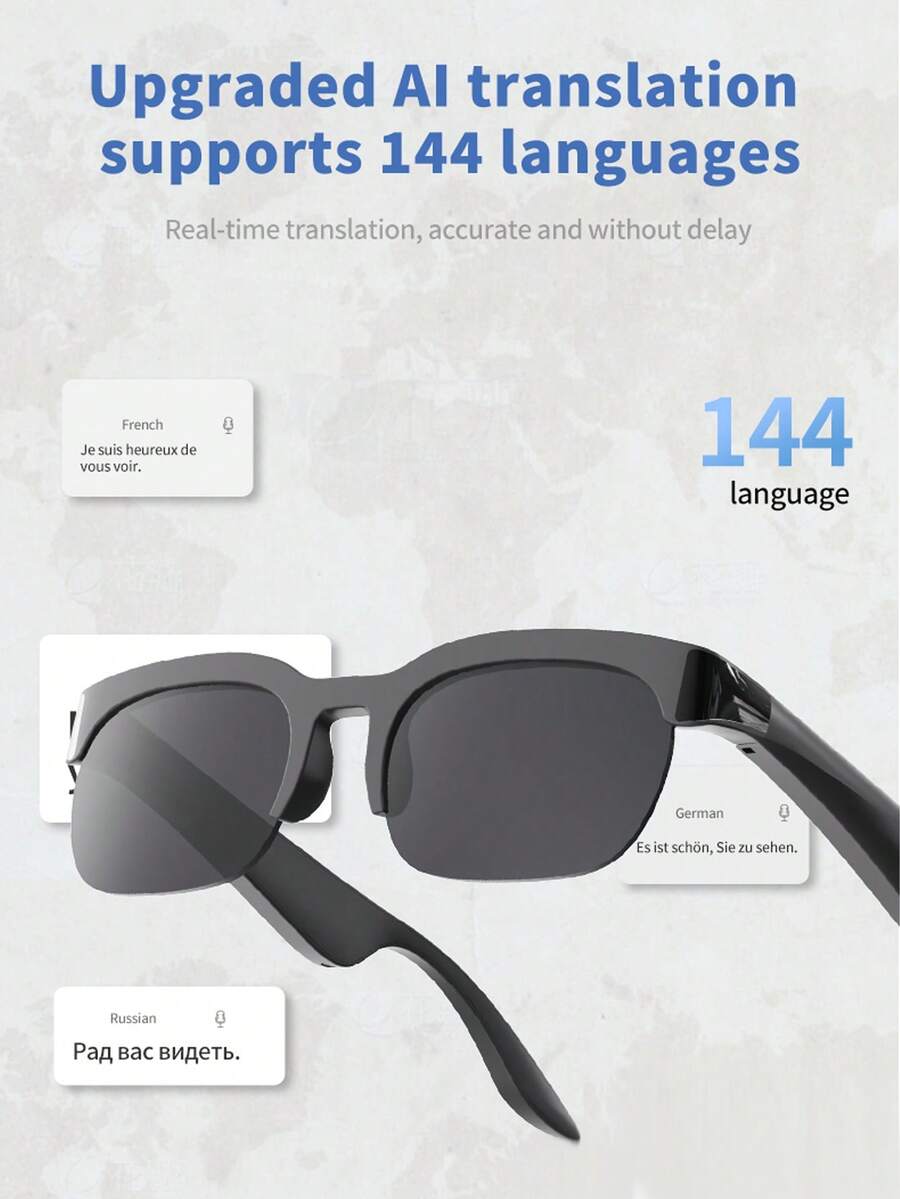 Multilingual AI Bluetooth Translation Glasses: Support Real-Time Conversion Of Over 20 Languages, Bluetooth HD Calls, A Must-Have For Smooth Communication During Trips
HD Call AI Translation Glasses: Fast Bluetooth Pairing, Accurate And Smooth Voice Translation, Essential For Business/Travel - 彩色 - 查看 1