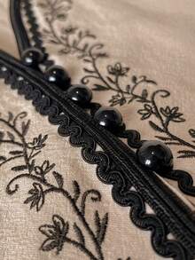 SHEIN Frenchy 女式夏季休闲藤蔓刺绣背心夹克 - 杏色 - 查看 6