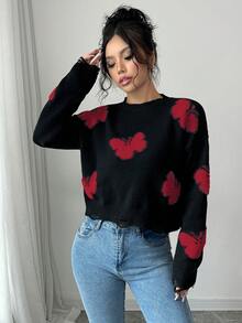 EMERY ROSE Women Cropped Hem Stylish Crew Neck Sweater Christmas - Multicolor - View 4