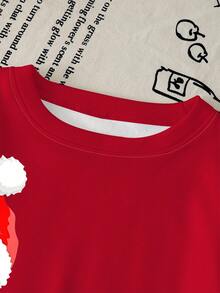 1 套小男孩圣诞节可爱圣诞老人和驯鹿图案圆领长袖运动衫和运动裤套装，圣诞装，秋冬，红色 - 彩色 - 查看 4