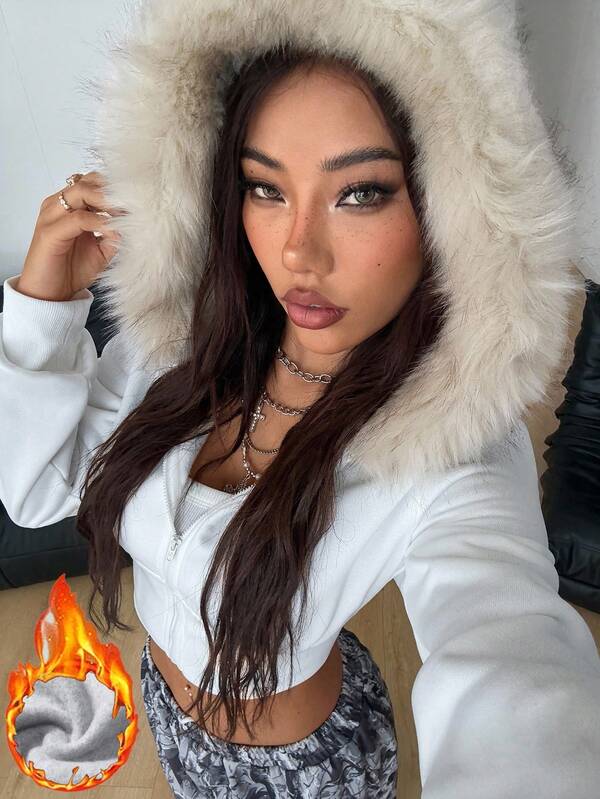 Coolane Sudadera con capucha básica de uso diario, estilo urbano, para mujer, para otoño/invierno, con cierre de cremallera, ajustada y corta