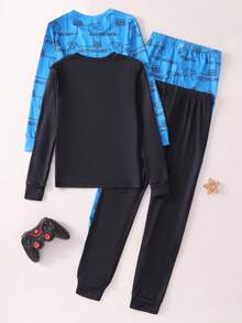 Piyama Anak Laki-Laki Lengan Panjang dan Celana Panjang Motif Video Game, Warna Biru Tua - Hitam - View 2