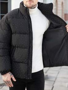 Manfinity Homme Manteau d'hiver à col montant et manches longues de couleur unie pour hommes