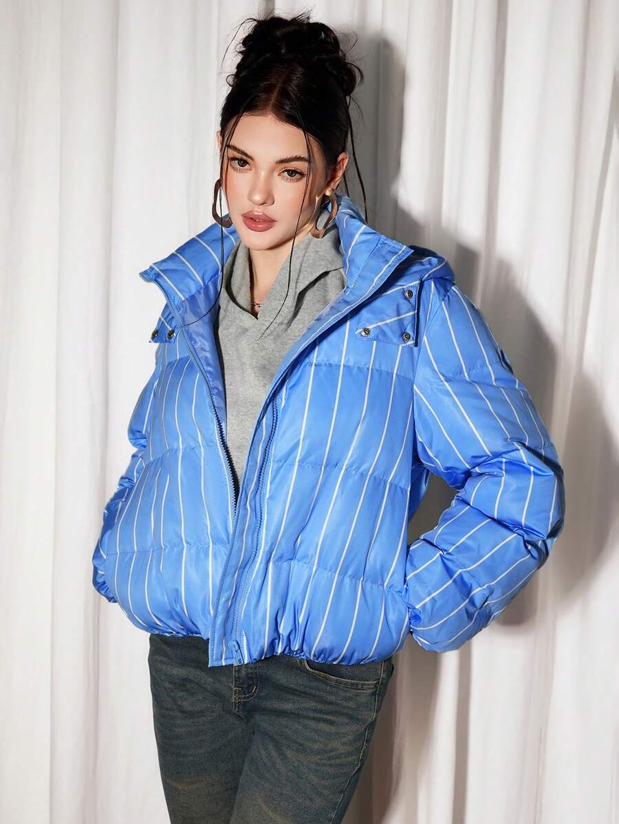 Sweetina Women's Blue & White Striped Long Sleeve Loose Casual Sweatshirt, Autumn/Winter - Multicolor - View 1