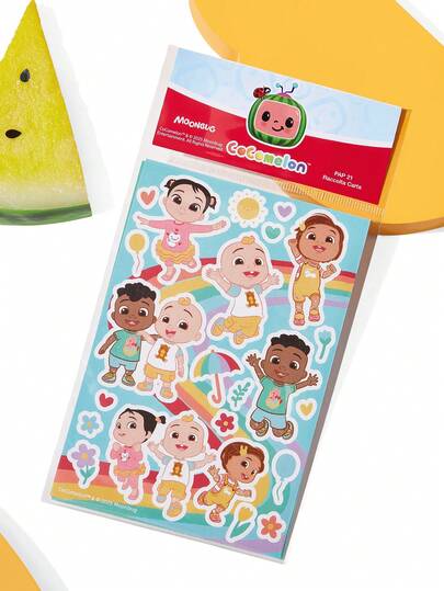 CoComelon X SHEIN 2张可爱卡通人物贴纸，卡通文具装饰DIY贴纸