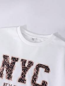 2 件套少女豹纹长袖圆领运动衫 + 宽松豹纹裤，街头休闲舒适装，秋冬 - 白色 - 查看 4