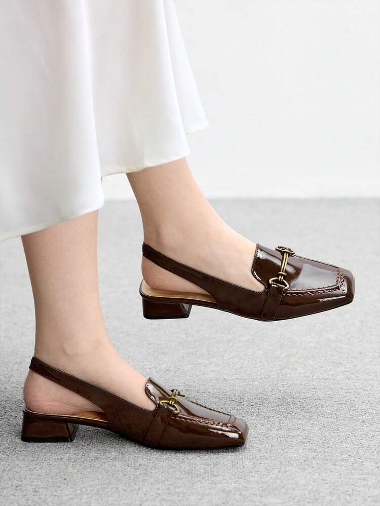 CUCCOO BIZCHIC Women's Coffee Color Low Chunky Heel Elegant Comfortable Versatile Loafers, Slingback Flat Shoes Spring Shoes