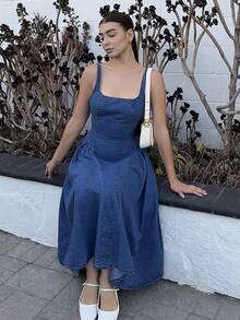 Andrea Bello 女士无袖牛仔休闲连衣裙，夏季