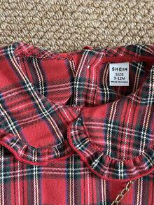 Playful Pals Baby Girl Red Plaid Velvet Bowknot Collar Lapel Back Button Long Sleeve Dress, Comfortable For Casual, Home, Outdoor Play, Versatile For Autumn/Winter - Red - View 7