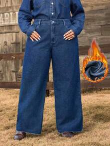 EMERY ROSE Plus Size Women Casual Street Washed Mid-Blue Denim Jeans - Dark Wash - View 1