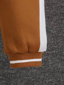 Young Boys Cartoon Hooded Long Sleeve Fleece Jacket And Pants Set, Casual Cute Street Skateboard Comfortable Outfit, Autumn/Winter - Brown - View 5