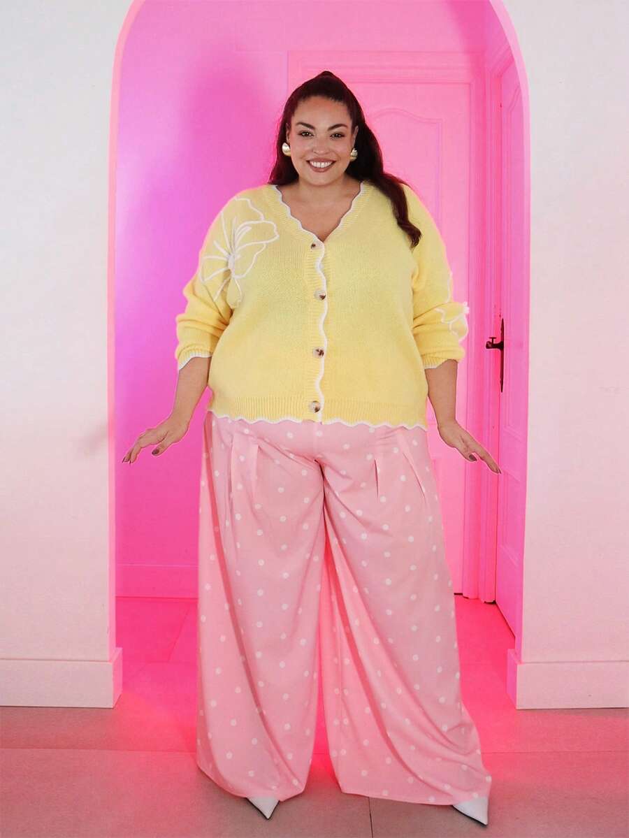 Pretty and Ole Plus Size Polka Dot Casual Loose Wide Leg Pants For Women Fall Cloth For Women