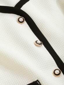 DAZY 女士宽松拉链撞色夹克，秋季女装外套 - 白色 - 查看 3