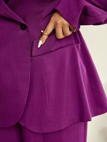 Vionelle Plus Size Women's New Suit Set, Elegant Commuter Suit 2 Pieces Set, Casual Business Outfit, Loose Lapel Long Sleeve Blazer And Straight Elastic Waist Pants 2 Pieces Suit Women Classy Women Suit Women Purple Suit Office Outfits For Women Set Pant Suit Set