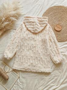 Vintaside Kids Girls' Long Sleeve Hooded Fashionable Double-Sided Jacquard Plush Jacket, Suitable For Outdoor Travel, Providing Sufficient Cold Protection, Stylish And Practical, Ensuring Warmth And Fashion During Winter Exploration - Beige - View 2