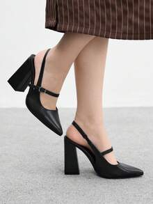 CUCCOO BIZCHIC Giày cao gót mũi nhọn đế dày màu đen tối giản dành cho nữ, thích hợp cho đi làm, mua sắm, dự tiệc, tiệc tùng hoặc dịp Giáng sinh. - màu đen - Xem 3