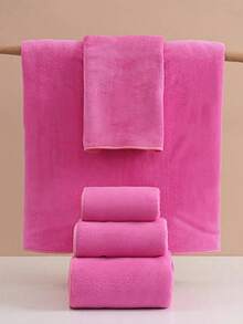 SHEIN 3/2/1 件套珊瑚绒刺绣樱桃和草莓毛巾套装，超强吸水超细纤维面巾、手巾和浴巾，柔软亲肤纯色浴室毛巾，适合情侣使用，家庭浴室用品