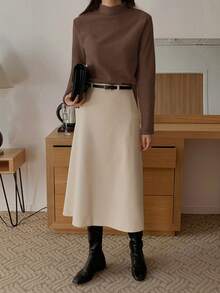 DAZY Women's Solid Color Stand Collar Long Sleeve Loose Casual T-Shirt, Autumn Turtleneck Women