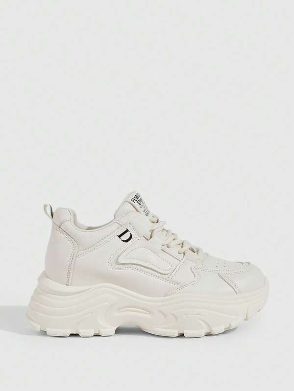 Vate Women's Platform Sneakers With Wedge Heels, Thick Soles And Letter Print Shoelaces